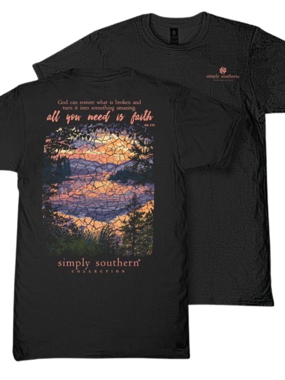 Simply Southern Youth All You Need Is Faith T-Shirt NWT | Sunset Lake | Black